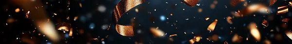 gold confetti rains down against black background creating festive celebratory atmosphere perf
